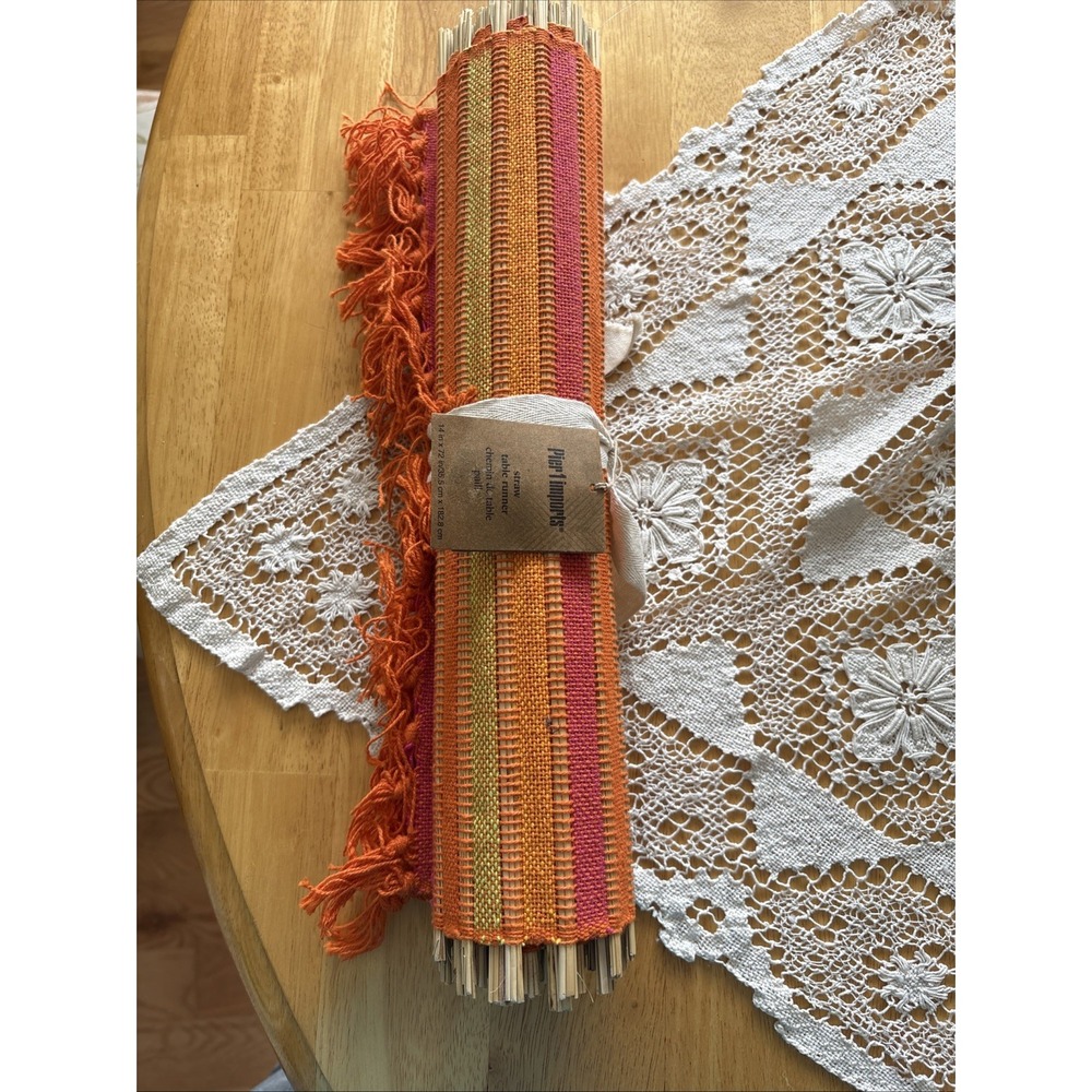 VTG NWT Table Runner Striped BAMBOO 14" x 72" Multicolor Tassel Fringe Boho